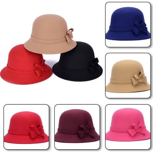 New Fashion Womens Dome Warm Floppy Hat Autumn Winter Solid Color Floral Wool Felt Hats Vintage All-match Bucket Caps Wholesale