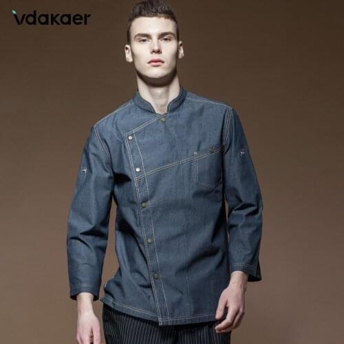 2020 Wholesale unisex Denim Fabric Chef Jacket Bakery clothes chef coat long sleeves chef restaurant uniform shirts chef uniform