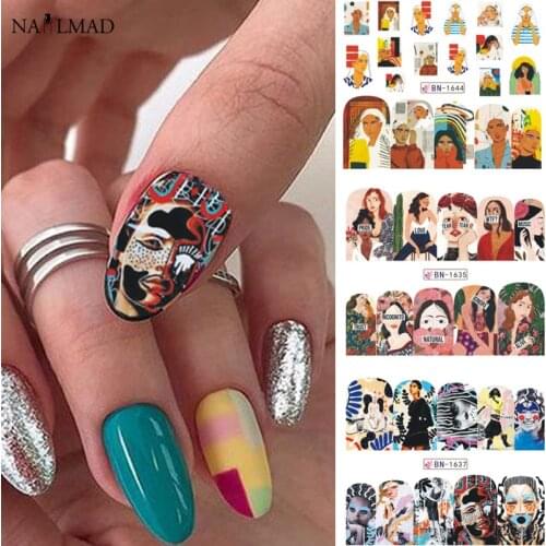 12pcs Nail Portrait Sticker Decals Pop Art Abstract Women Nail Decals Illustration Transfer Slider Decorations