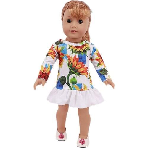 New Pattern Fashion Flower Long Sleeve Dress Fit 18 Inch American&43cm Baby New Born Doll Clothes Accessories,Girls Toys