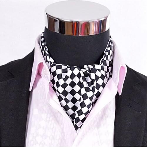 [BYSIFA] Mosaics Cravat 2015 New Winter Male Silk Cravat Printed Hot Sale Apparel Accessories Black White Satin Tie Cravat 130cm