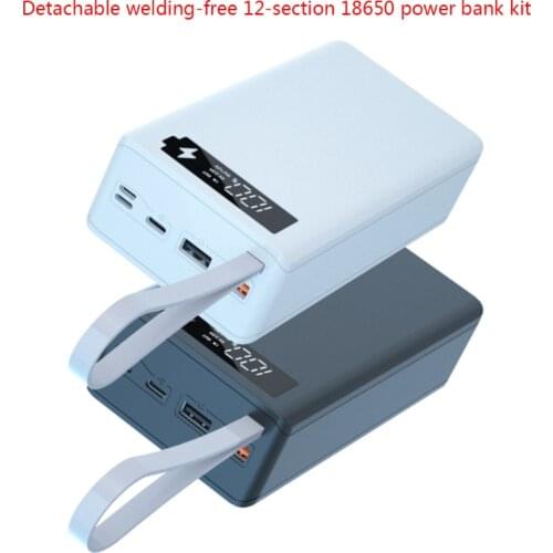 Detachable QC3.0 PD LCD Display DIY 12x18650 Battery Case Power Bank Shell 5W/10W Wireless Charging Box without Battery