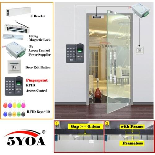 Fingerprint RFID Access Control System Kit Wooden Glasses Door Set Eletric Magnetic Lock ID Card Power Supplier Exit Button
