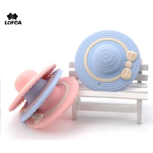 LOFCA 1PC Silicone Teether Straw Hat Baby Teether Pendant BPA Free Food Grade Chew Silicone Beads Baby Toy For Teething Necklace