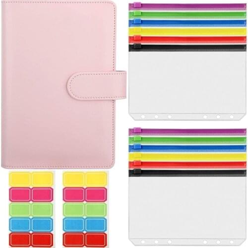 A6 Binder Zipper Bag Macaron PU Leather Notebook Cash Budget Loose-leaf Hand Book Accessories Pouches Binder Photocard Sleeves