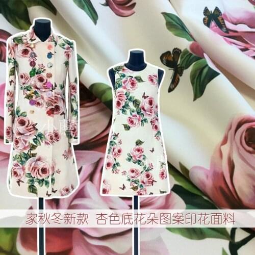 Rose printed fabric meter brand printed dress stretch satin fabric handmade DIY home service fabric wholesale polyester cloth