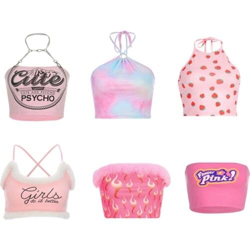 PinkColor Women Summer Casual Tank Tops Young Style Halter Vest Sleeveless Sling Crop Sexy Cute Sweet Girls Ladies Camis