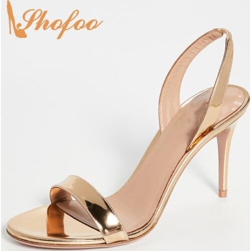 Gold Elastic Band Ankle Wrap Stilettos Sandals Woman Summer Super High Thin Heels Fashion Concise Casual Mature Large Size 14 15