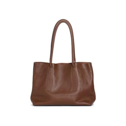 Women genuine leather black khaki brown tote handbag for female large capacity causal daily shopping shoulder bag
