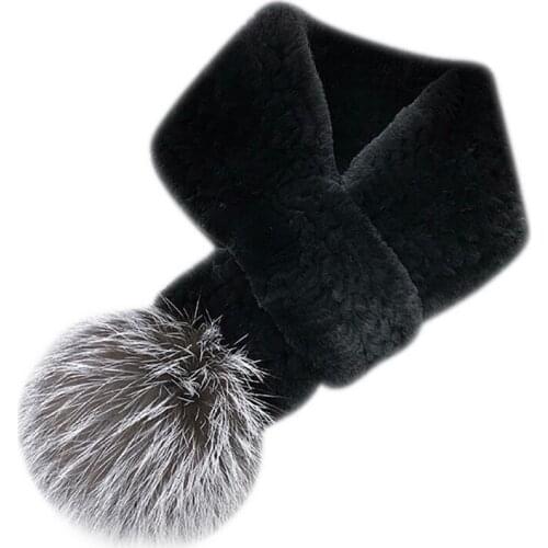 2018 Korean Style Women Rex Rabbit Fur Scarves 100% Real Rabbit Fur Scarf Winter Warm Fashion Mufflers Fox Fur Balls