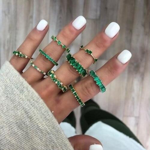 NEW Luxury AAA Cubic Zirconia Wedding Rings for Women New Fashion Creative Design Green Crystal Party Bride Jewelry
