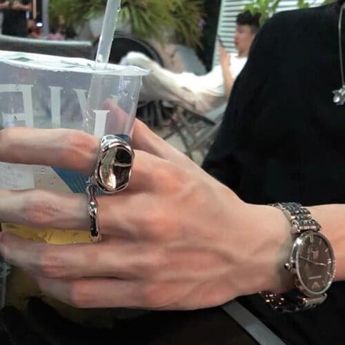 FFLACELL Korean New Style Fashion Silver Color Metal Geometric Bump Lava Ring Size US8 Punk Hip hop Jewelry for Women Girl