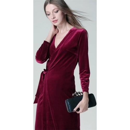New Autumn Vintage Velvet Midi Dress Women Full Sleeve Elegant Slim Party Dress Vestidos Plus Size M-7XL Wine Black Blue Green