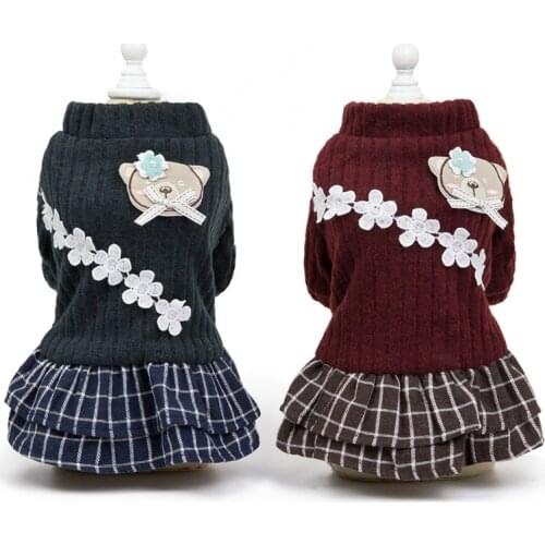 Winter Dog Clothes Warm Woolen Dog Skirt Autumn Dog Princess Dress For Puppy Pet Cat Sweater
