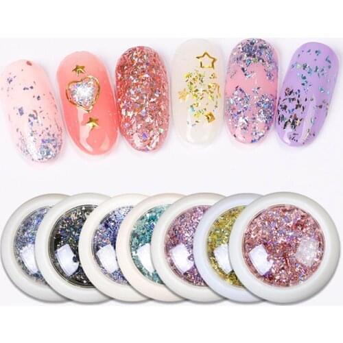 1jar 6 Colors Holo Laser Flakes Nail Sequins Holographic Glitter Powder Paillette Rose Gold Irregular Nail Art Decorations Flake