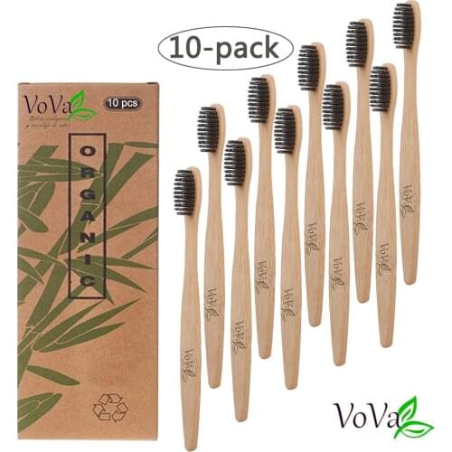 10pcs Toothbrush Bamboo Handle Solid Color Whitening Soft Bristle Bamboo Toothbrush Travel Eco-friendly Wooden Tooth Teeth Brush