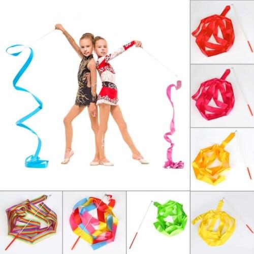 10pcs/lot 4m Dancing Ribbon Rhythmic Art Gymnastic Ballet Streamer Twirling Rod Stick colored lace For Gym Training