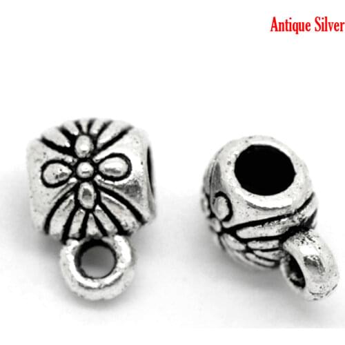 8SEASONS 100PCs antique silver-color Flower Pattern Bail Beads 9x6mm( 3/8"x 2/8") (B19620)