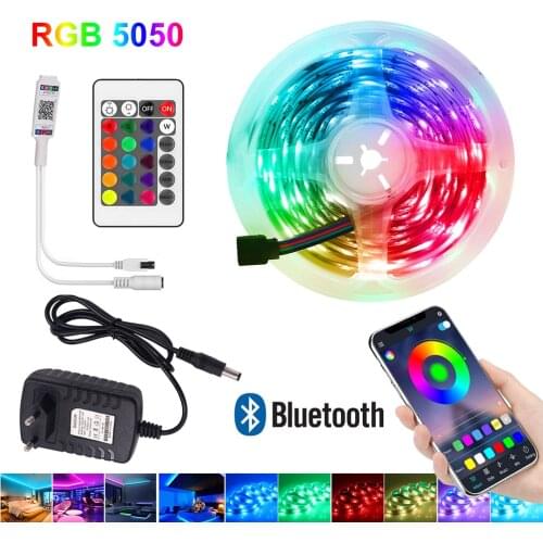 12V Bluetooth RGB LED Strip Light 5050 SMD Flexible Ribbon with Remote 5M 10M 15M 20M Waterproof RGB LED Light Tape Diode