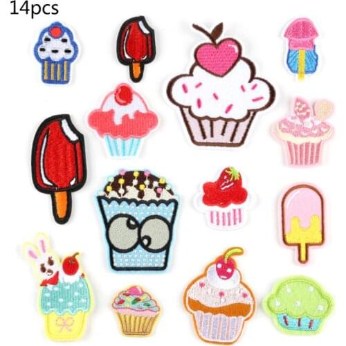 14Pcs Cartoon Cupcake DIY Decorative Patches Iron On Embroidery Sewing Applique F3MF