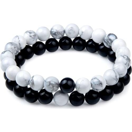 2pcs/set Distance Bracelet Classic White and Black Natural Stone Beaded Bracelet for Wen Women Lovers Jewelry
