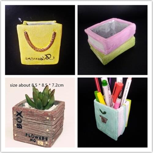 3D Book Box Car Bag Planter flowerpot Silicone Molds Creative Desktop Decoration Craft Cement Pot Pen Holder Mold for Concrete