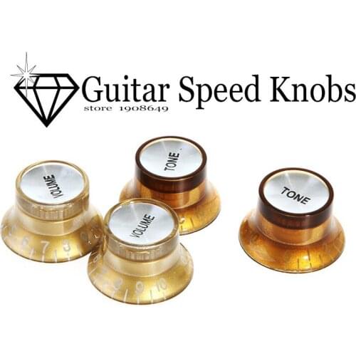 4PCS(2 Volume & 2 Tone)/set Speed Knobs Control Buttons Replacement Guitar Parts Golden Brown & Silver afinador guitarra