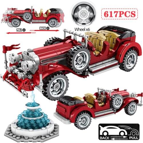 617Pcs Classic Car Models Building Blocks Technical Mechanical Vintage Roadster Vehicle City Bricks Toys For Children