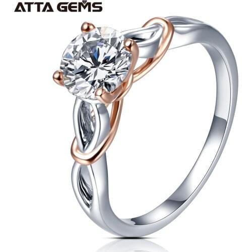 ATTAGEMS 18K Rose Gold White Gold Moissanite Diamond Gemstone Rings for Women D color Solitaire Promise Engagement Gift