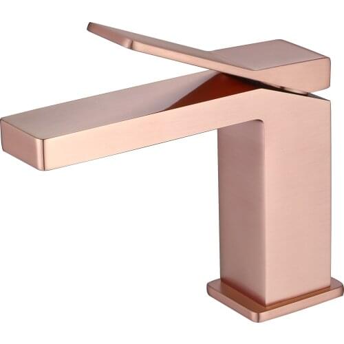Free ship Modern Rose gold Bathroom washbasin Sink Vessel Faucet Deck Mount Mixer Tap square NEW