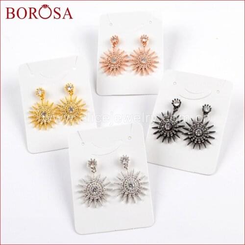 BOROSA Jewelry 5Pairs CZ Micro Pave Crystal Asterism Earrings for Women,Fashion 4 Colors Drusy Dangle Earrings WX916