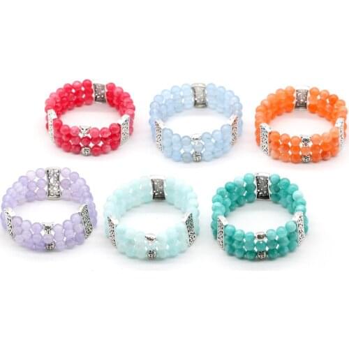 Beads Bracelet crystal stones Charm Bracelet stretch Bangle 3 layers purple oink orange bule green bracelet for women female