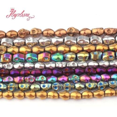 Natural Hematite Skull Bead 8x10/6x8mm Loose Stone Beads For DIY Necklace Bracelets Earrings Jewelry Making 15" Free Shipping