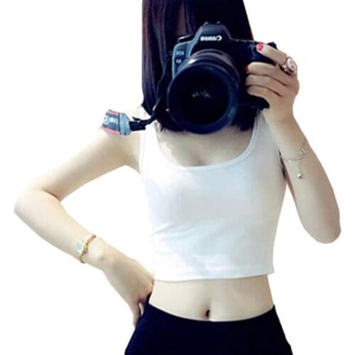 CHSDCSI Summer Short Sexy Women Basic Tank Tops Sleeveless U CroptopsSolid Black Crop Tops Casual Vest White