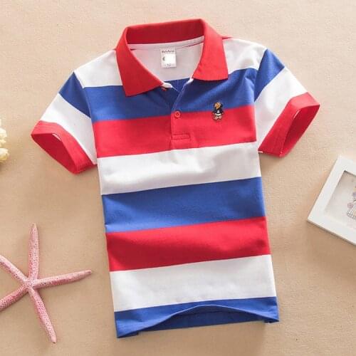Childrens clothing boys and girls striped POLO shirts kids short sleeve t-shirts cotton round neck T-shirts 0-16 years old