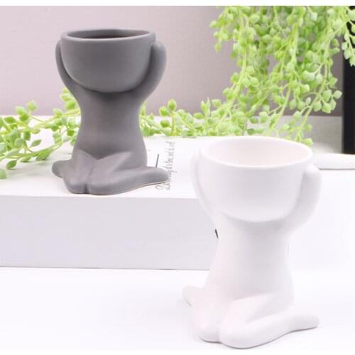 Art Portrait Sculpture Ceramic Flower Pot Humanoid Succulent Pot Plant Small Vase Crafts Desktop Decoration Garden Flower Pot