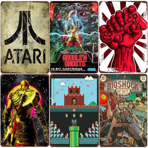 Classic Game Plaque Vintage Metal Sign Living Room Home Decoration Fc Game Plates Gamepad Wall Art Poster Gift for Gamers ZSS60