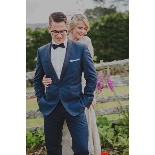Classic Grooms Men Tuxedos Shawl Lapel Pocket Coat Wedding Marriage Groomsmen Custom Made Jacket 2 Pieces Set (Blazer + Pants)