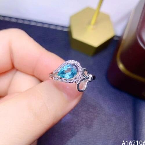 925 Pure Silver Chinese Style Natural Apatite Womens Luxury Classic Water Drop Adjustable Gem Ring Fine Jewelry Support Detecti