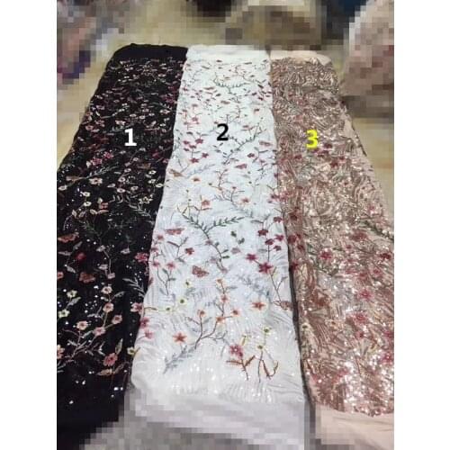 Pretty french net lace fabric SYJ-1816 with sequins flower embroidered frech net lace fabric