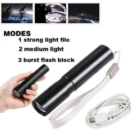 Mini Aluminum Alloy USB Rechargeable Flashlight 3 Mode IPX6 Waterproof Flashlight Retractable Zoom Flashlight Night Camping