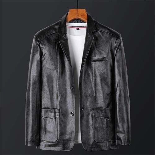 2021 Mens Autumn New Tailored Collar Leather Jacket Youth Fashion Casual Slim PU Leather Jacket