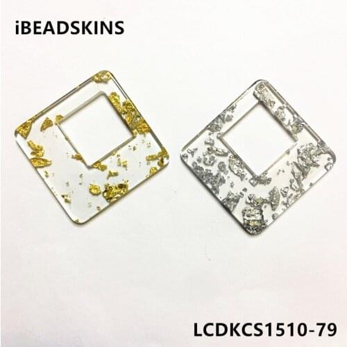 New arrival! 47x47mm 50pcs/lot Acrylic built-in silver foil effect rhombus-shape charms for earring/Jewelry DIY making