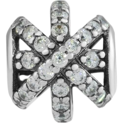 Fits Pandora Charms Bracelets Clear Openwork Pave Geometry Beads 100% 925 Sterling-Silver-Jewelry Free Shipping