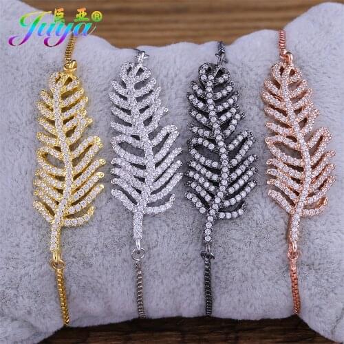 Supplies For Jewelry Bracelets Micro Pave Zirconia Gold//Rose Gold Leaf Charm Bracelets For Women Fashion Chains Jewelry