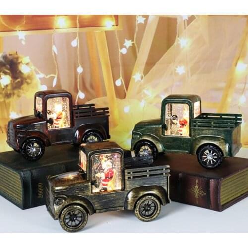 Christmas Vintage Truck With LED Retro Cars Model Decoration Christmas Tree Ornaments Gift New Year Home Figurines