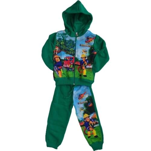 ÇETK-İTS Male Child Green Fireman Freman Sam Digital Printed Hooded Pocket Tracksuit Suit 452793205