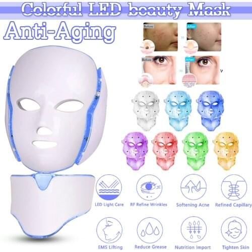 Led Mask Facial 7 Colors Light Therapy Face Mask Beauty Neck Face Care Treatment Skin Rejuvenation Whitening Anti Wrinkle Acne