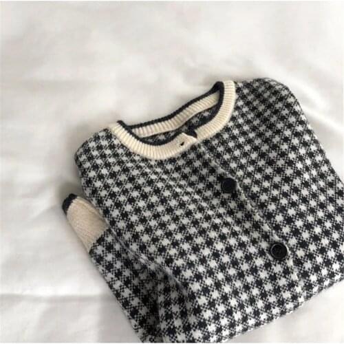 Vintage O-Neck Plaid Pattern Cardigan Sweater Office Ladies Knitwear Coats 2021 Korean Style Loose Cardigans For Women Sweaters