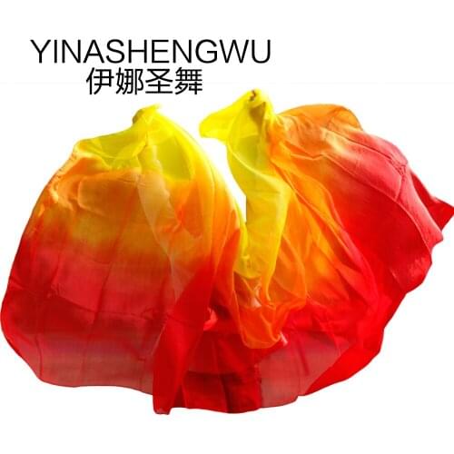 High Quality Dance veils Handmade Natural Silk Belly Dance Veils Dance Props Silk Veils yellow+orange+red